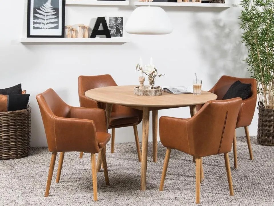 Set de mese Oakland 67475cm, Numărul de locuri: 4, Rotund, Stil: Scandinav, Lemn: Stejar