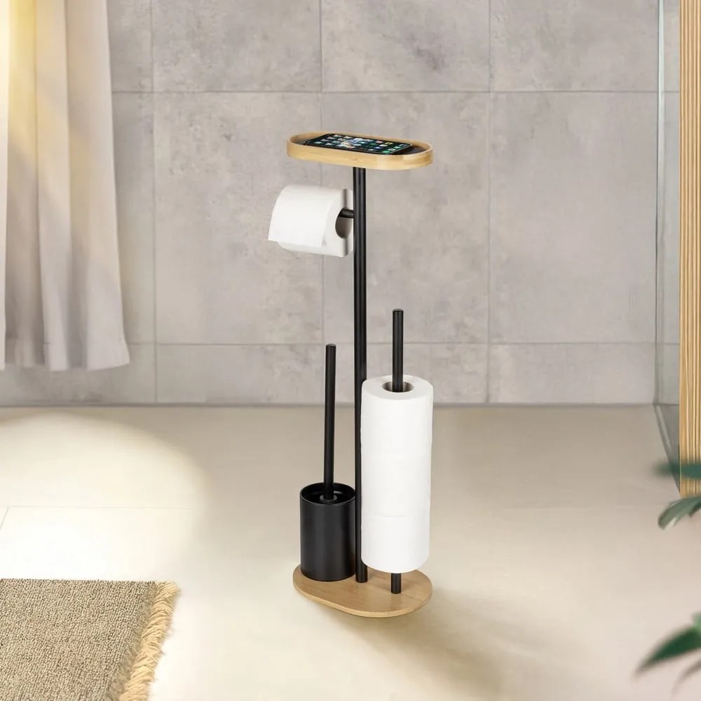 Suport pentru hârtie igienică negru/în culoare naturală din oțel Pomarolo – Wenko