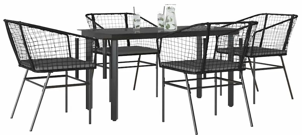 vidaXL Set de sufragerie de grădină 5 piese neagră Sticlă Poly Rattan