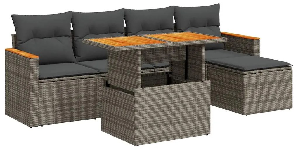 3327476 vidaXL Set mobilier grădină cu perne 6 piese gri poliratan/lemn acacia