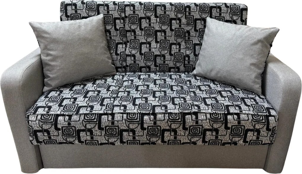 Canapea SAMY extensibila, 2 locuri, cu lada de depozitare, stofa gri cu negru, cadru metalic, 152x100x92 Gri + Negru, Stofa