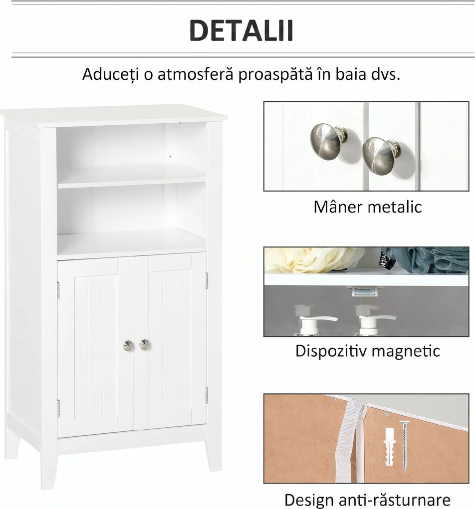 Kleankin Dulap Baie cu Rafturi Reglabile, Design Rezistent la Umiditate și Anti-Inclinare, 50x30x93 cm, Alb | Aosom Romania