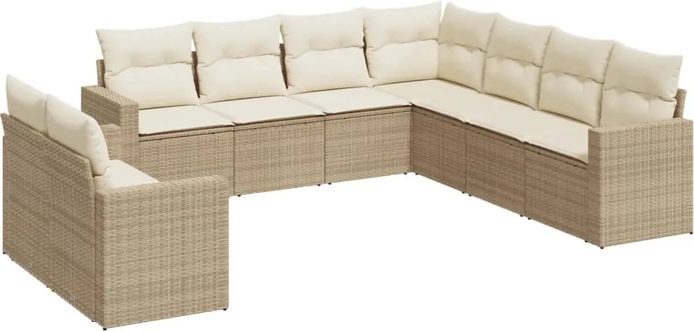vidaXL Set canapele de grădină, 9 piese, cu perne, bej, poliratan