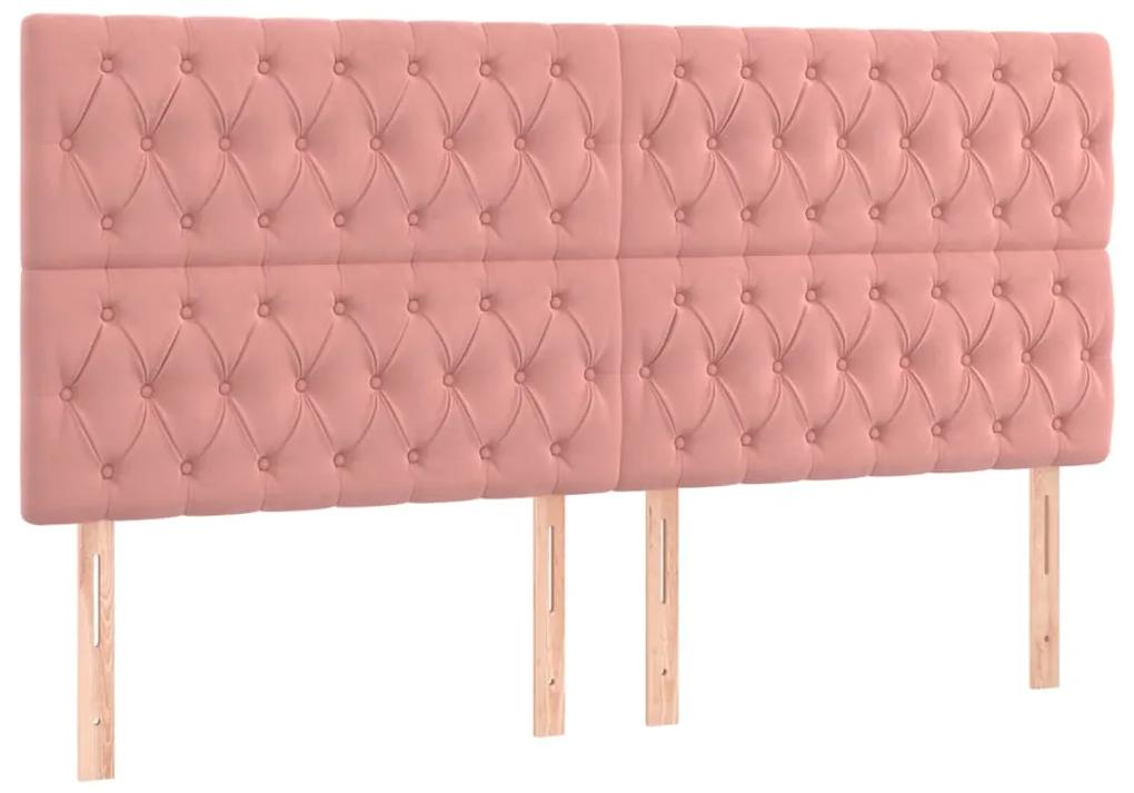 Cadru de pat cu tablie, roz, 180x200 cm, catifea Roz, 180 x 200 cm, Design cu nasturi