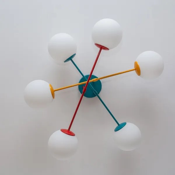 Lustră aplicată MOON, 6x E27/15W/230V, turcoaz/galben/roșu