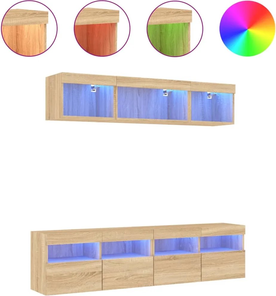 vidaXL Unități de perete TV cu LED-uri, 5 piese, stejar sonoma, lemn