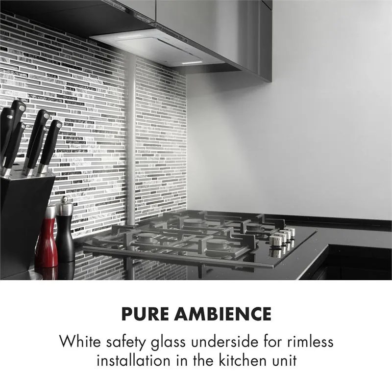 Klarstein Hektor, hotă de aspirare încastrată, 52 cm, 530 m³/h, LED, tactil, sticlă