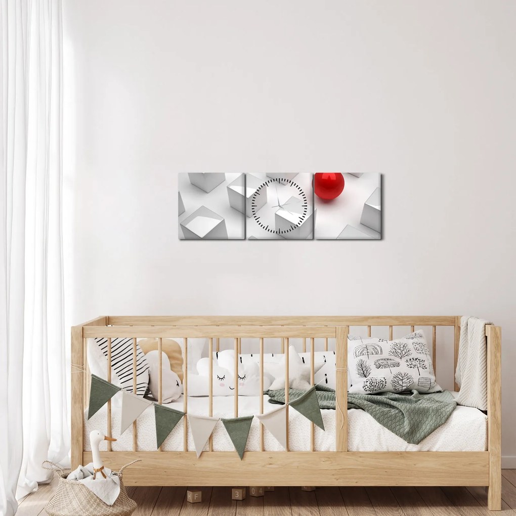 Tablou cu abstracție - cub cu bilă (cu ceas) (90x30 cm)
