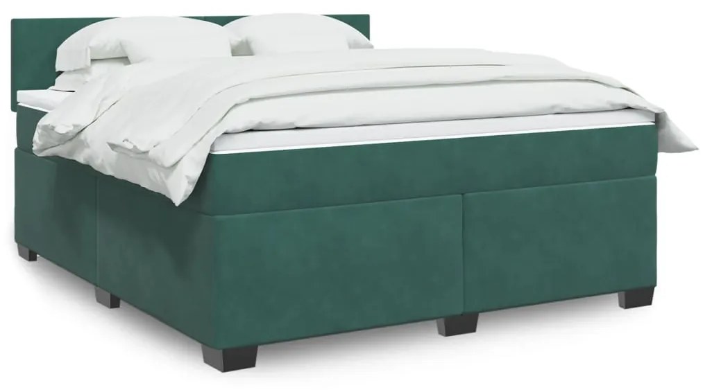 3286375 vidaXL Pat box spring cu saltea, verde închis, 180x200 cm, catifea