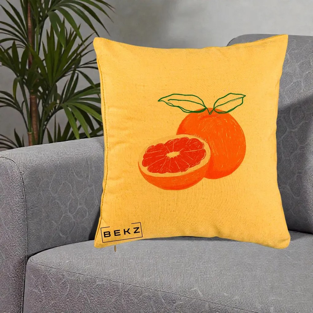 Perna Decorativa Grepfrut Citrus, 40x40 cm, Galben, Husa Detasabila, Perna Inclusa, BEKZ®
