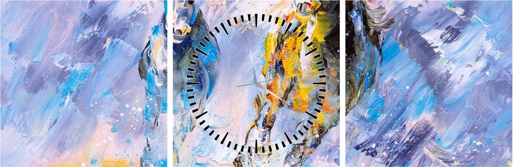 Tablou - Caii alergând, pictură în ulei (cu ceas) (90x30 cm)