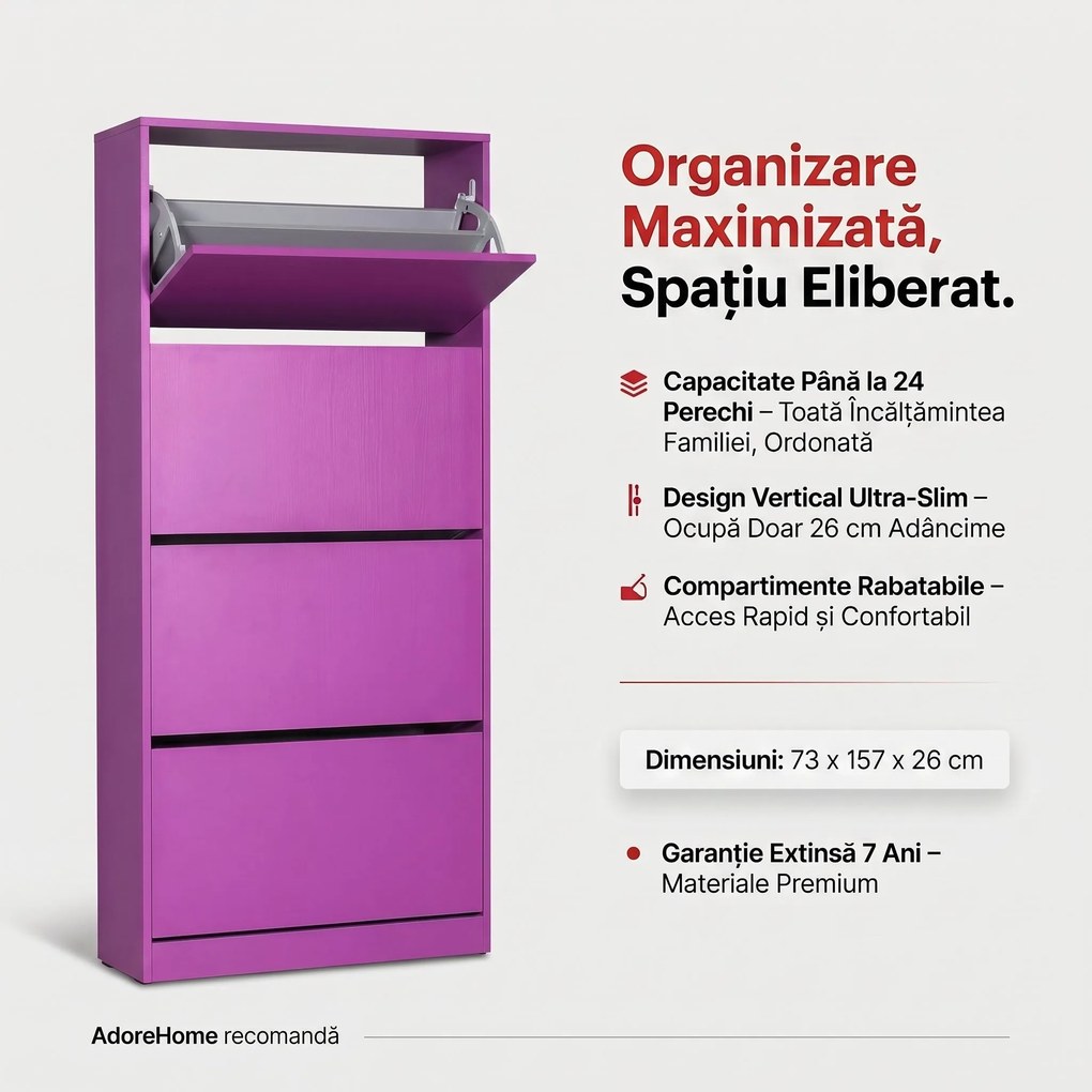 Pantofar Adore Max XL, 24 Perechi, 4 Compartimente, 73x157x26 cm