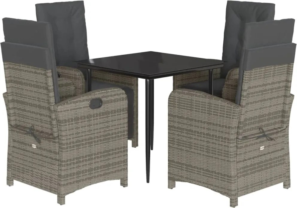 vidaXL Set mobilier de grădină cu perne, 5 piese, gri, poliratan