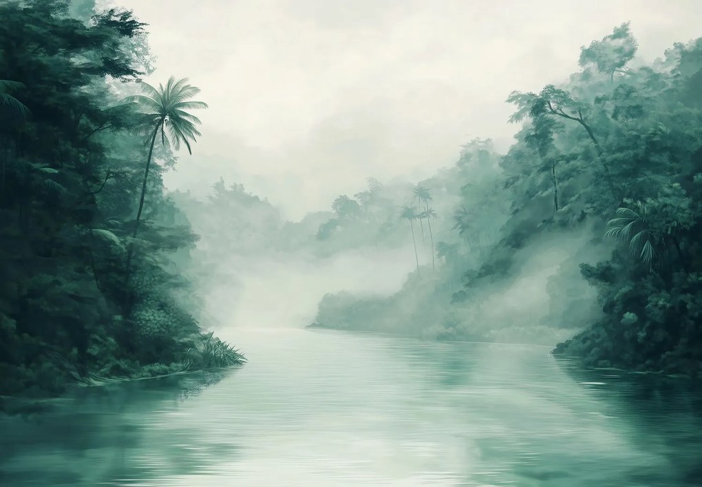 Fototapet - Râu în ceață în junglă (147x102 cm)