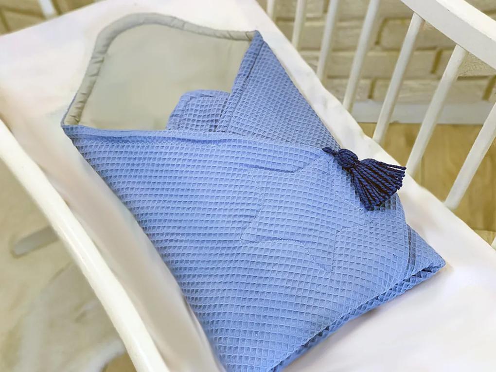 Pătură de înfășat de lux Baby Nellys, material fagure cu stea, 75 x 75 cm - albastru