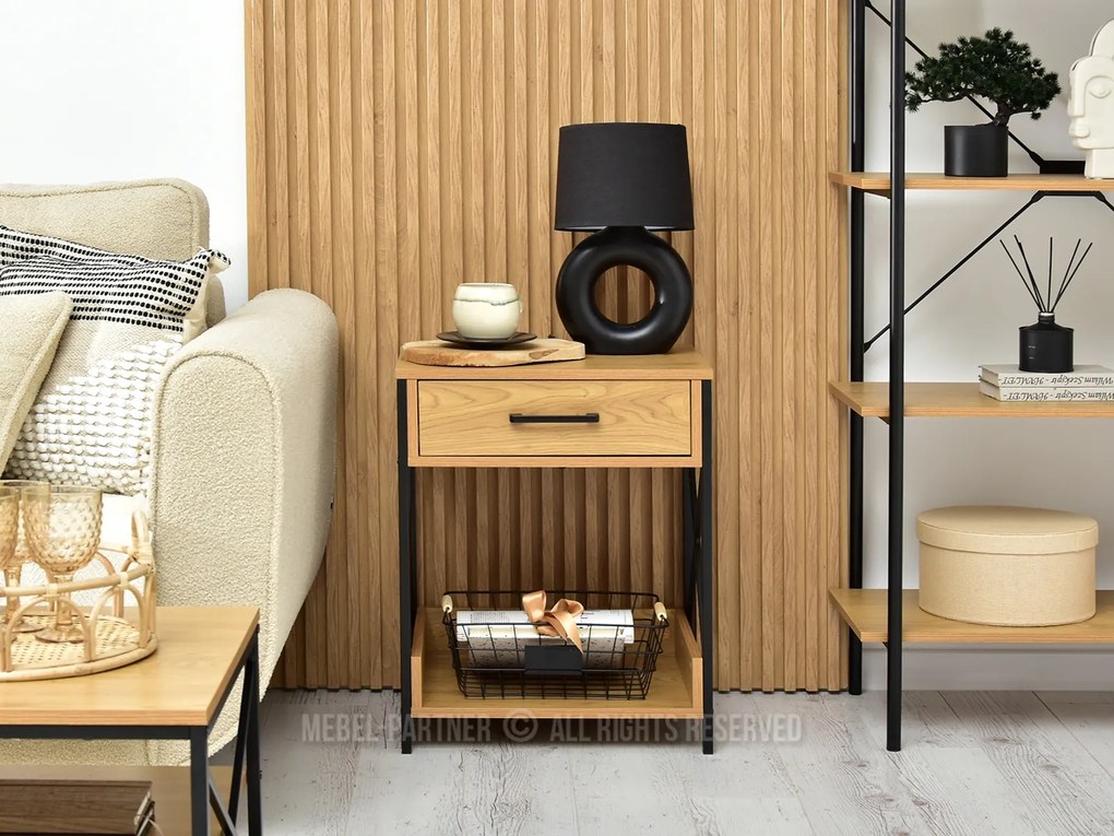 Noptieră Torry (stejar + negru). Promo -22%. 1111548