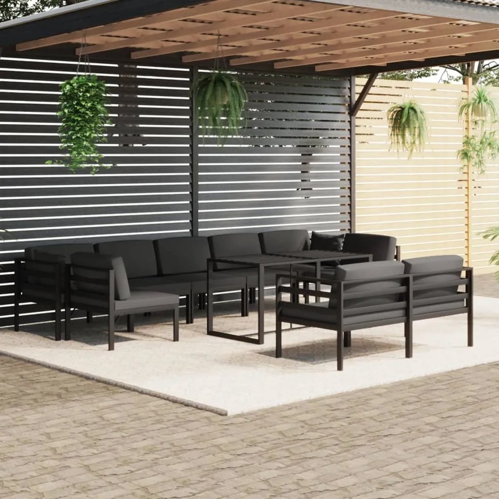 vidaXL Set mobilier relaxare grădină 10 piese perne aluminiu antracit