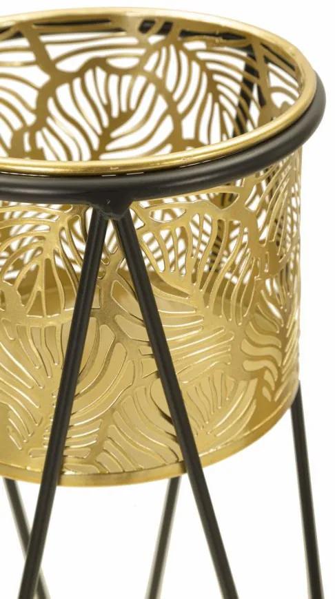 Set 2 suporturi pentru ghivece, auriu / negru, metal, 21 x 20 x 46 cm / 18 x 18 x 32 cm, Drak Mauro Ferreti