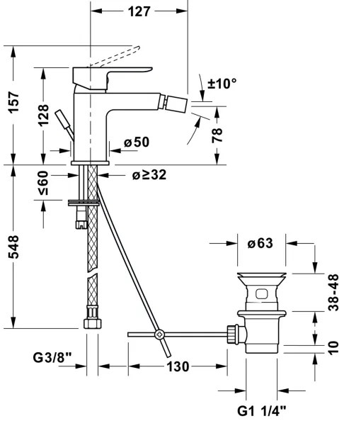 Baterie pentru bideu Duravit D-CODE DC2400011010, crom lucios