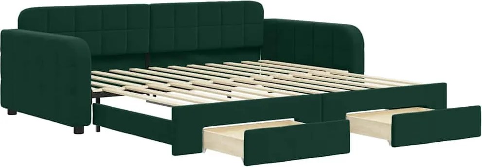 vidaXL Pat de zi cu extensie și sertare verde închis 100x200cm catifea