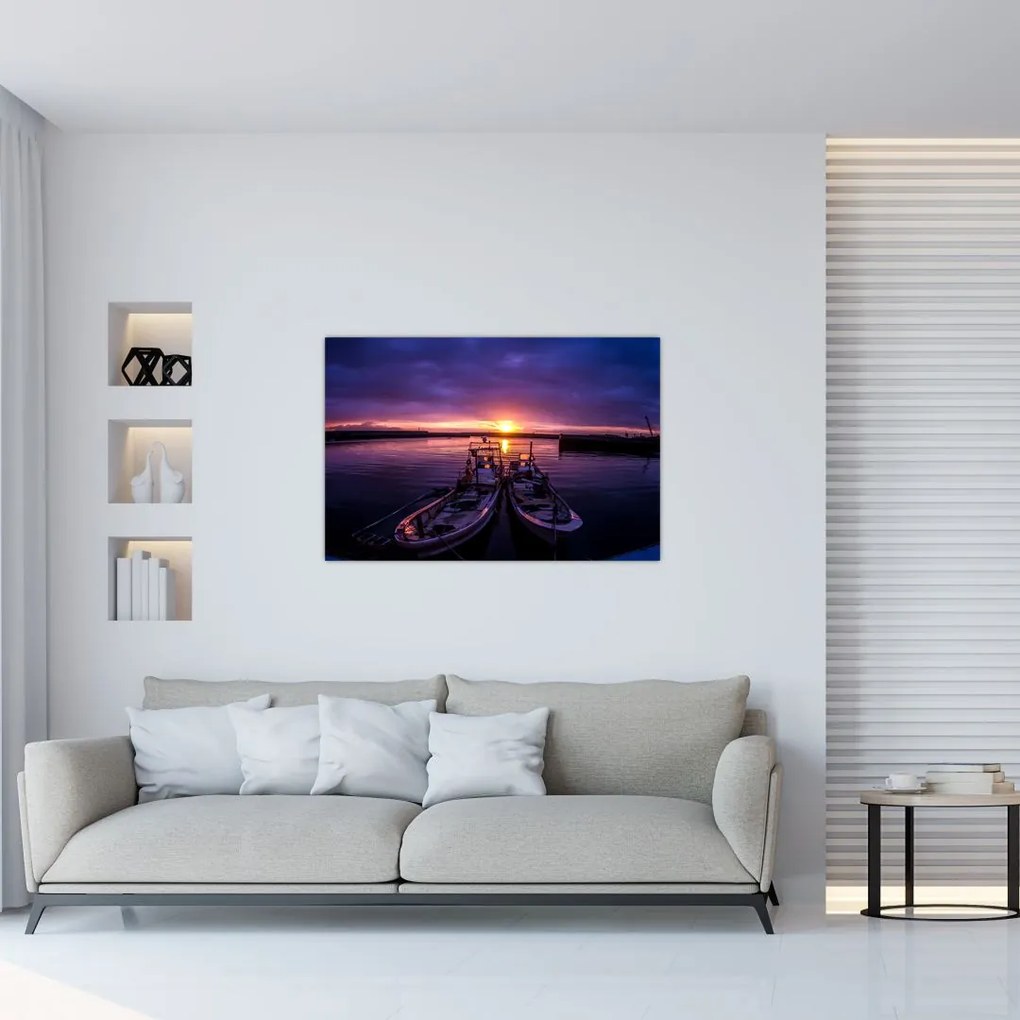 Tablou cu barci pescărești în port (90x60 cm)