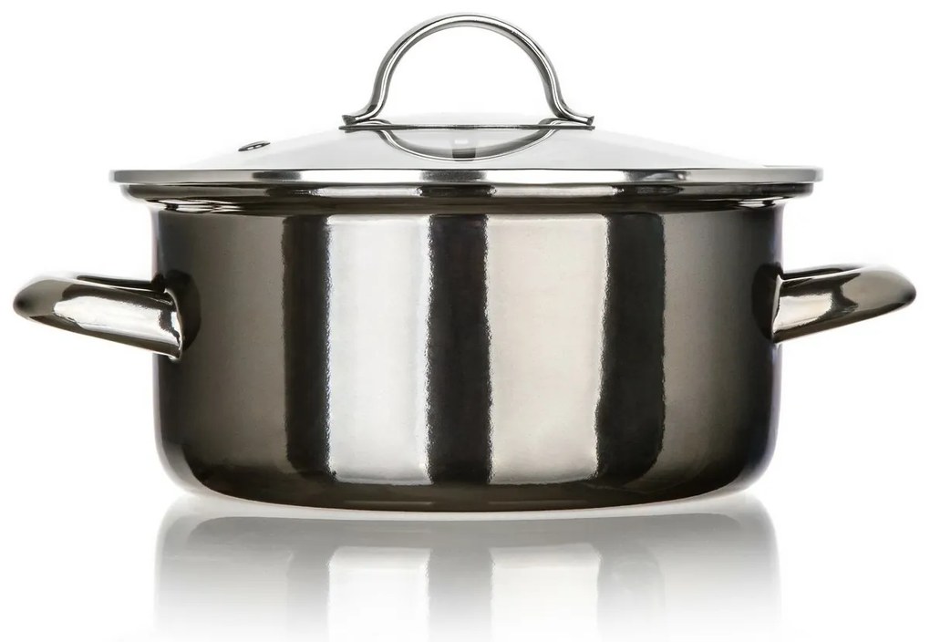 Banquet Oală emailată METALLIC Black 20 cm, 2 l,cu capac, 20 cm