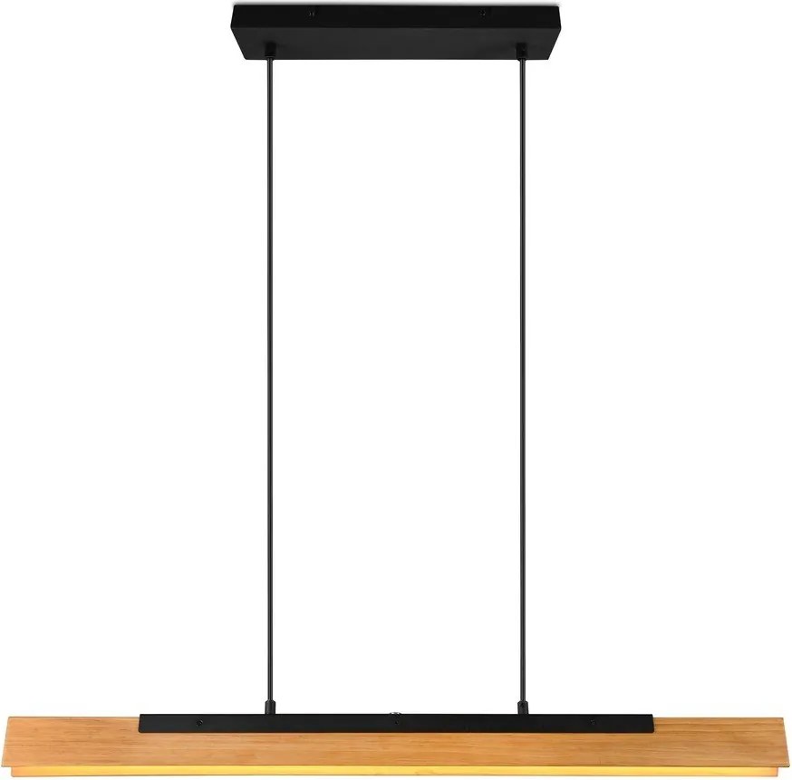 Lustră negru-mat LED cu abajur din lemn Kerala – Trio