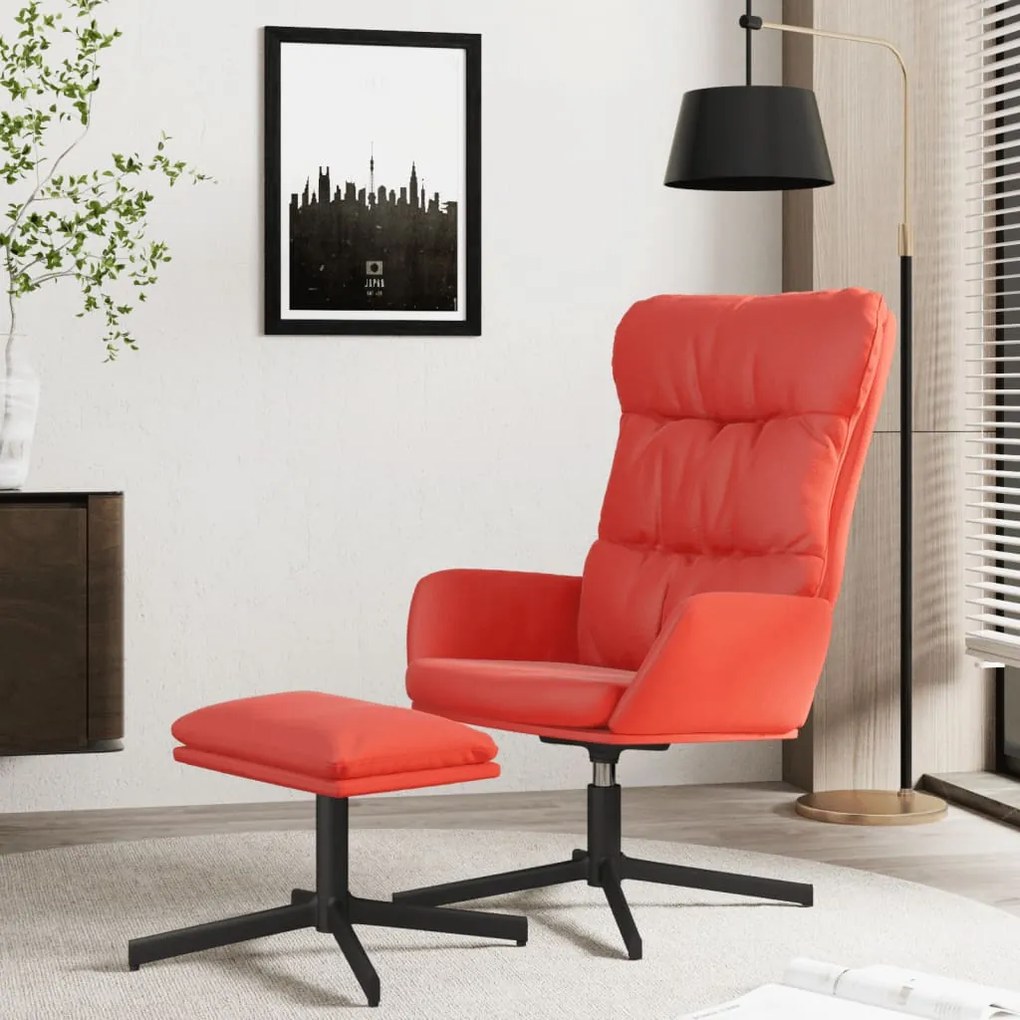 3097610 vidaXL Scaun de relaxare cu taburet, roșu, piele ecologică
