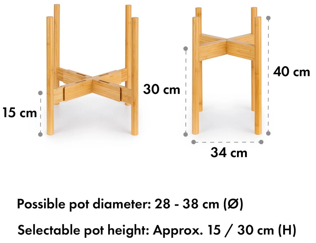 Deventer, suporturi pentru plante, pentru ghivece cu flori de 20,3-30,5 cm Ø, 2 înălțimi, frânghii de bambus