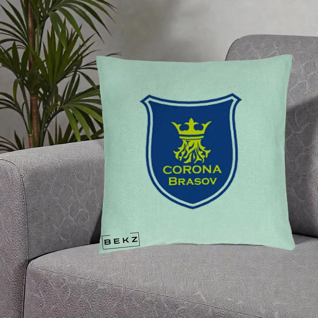 Perna Personalizata Corona Brasov Fotbal, 40x40 cm, Verde Menta, Husa Detasabila, Perna Inclusa, BEKZ®