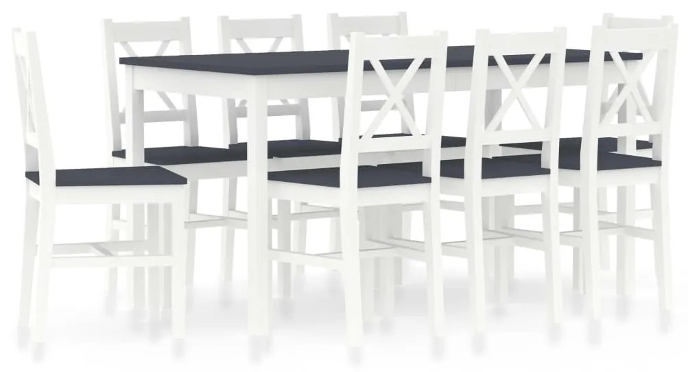 283382 vidaXL Set mobilier de bucătărie, 9 piese, alb și gri, lemn de pin