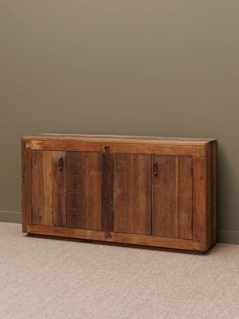 Bufet din lemn reciclat și metal, 4 uși, aspect rustic, Rochehau