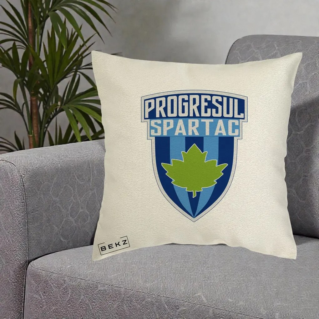 Perna Personalizata Progresul Spartac Fotbal, 40x40 cm, Ecru, Husa Detasabila, Perna Inclusa, BEKZ®