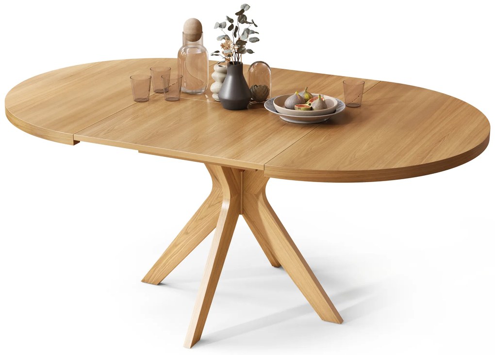 Mazzoni RENZO Stejar Natural - MASĂ ROTUNDĂ DIN LEMN Ø110 EXTENSIBILĂ PÂNĂ LA 180 cm | PENTRU BUCĂTĂRIE SUFRAGERIE LIVING RETRO