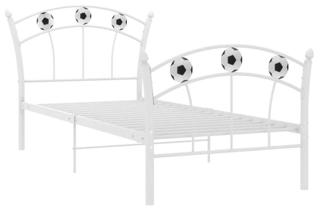 Cadru de pat, cu model de fotbal, alb, 90 x 200 cm, metal Alb