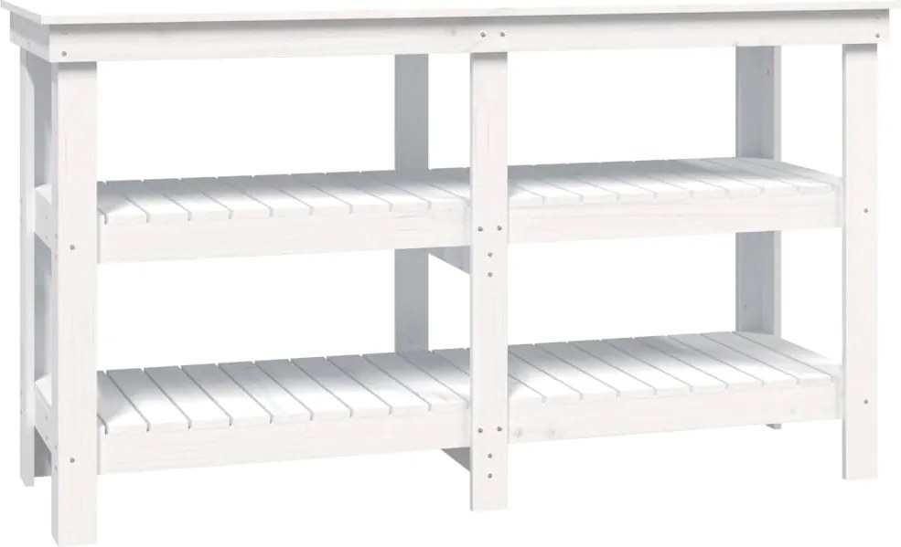 vidaXL Banc de lucru, alb, 142,5x50x80 cm, lemn masiv pin