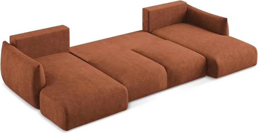 Colțar teracotă extensibil cu tapițerie din chenille (în formă de "U") Leila – Makamii