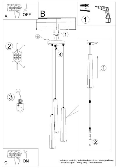 Lustră pe cablu Sollux SL.1401 PRYSM 3xG9/8W/230V negru