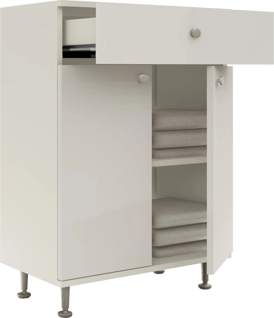 Corp Baie Zaria, 1 Sertar, 2 Usi, Alb lucios/Alb, MDF, L 60 x l 35 x H 85 cm