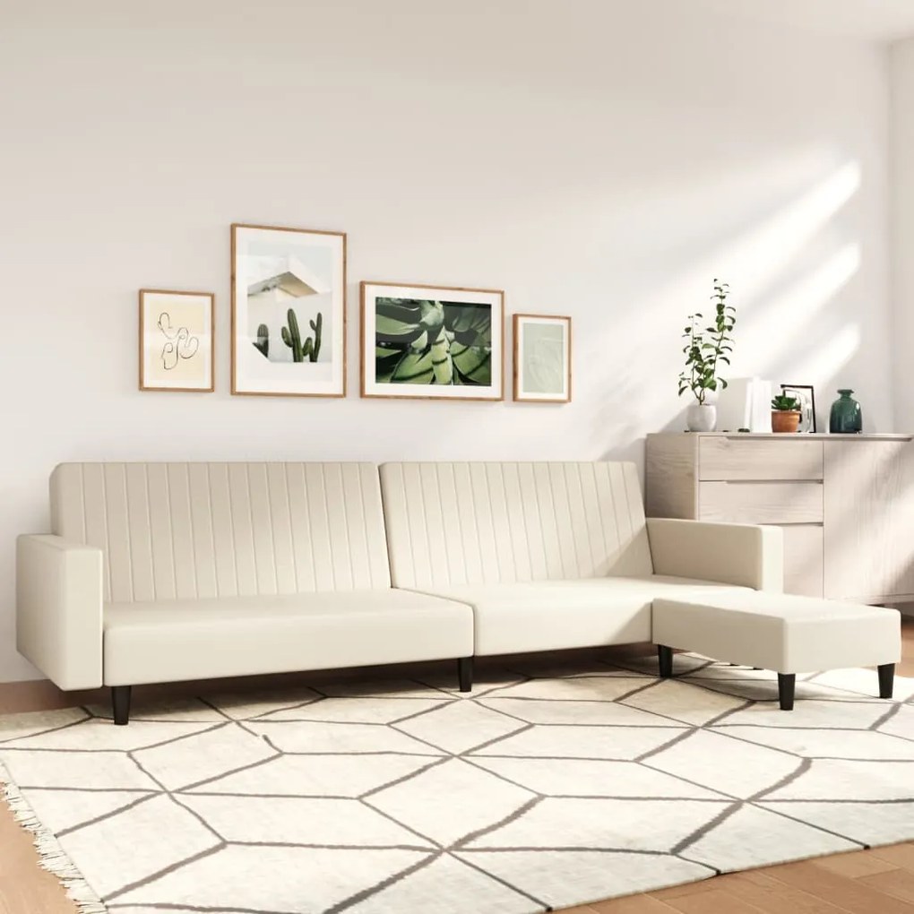 3081883 vidaXL Canapea extensibilă 2 locuri şi taburet, crem, piele ecologică