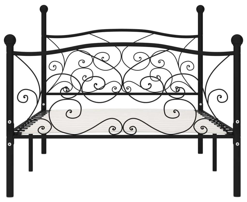 Cadru de pat cu baza din sipci, negru, 100 x 200 cm, metal Negru, 100 x 200 cm