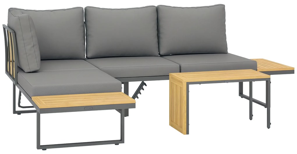 Outsunny Set modular de mobilier de grădină din lemn de acacia 6 locuri, colțar cu masă, gri | Aosom Romania