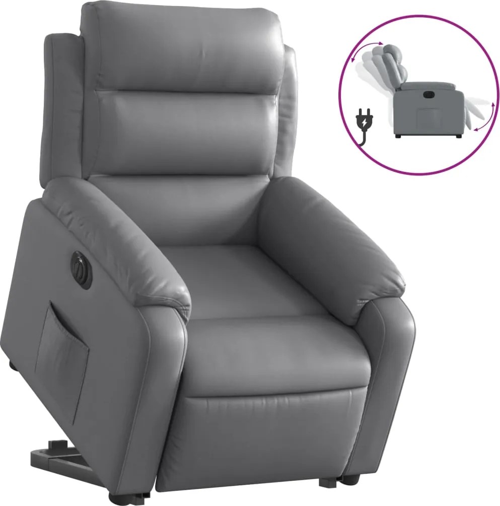 vidaXL Fotoliu rabatabil electric cu ridicare, gri, piele ecologică