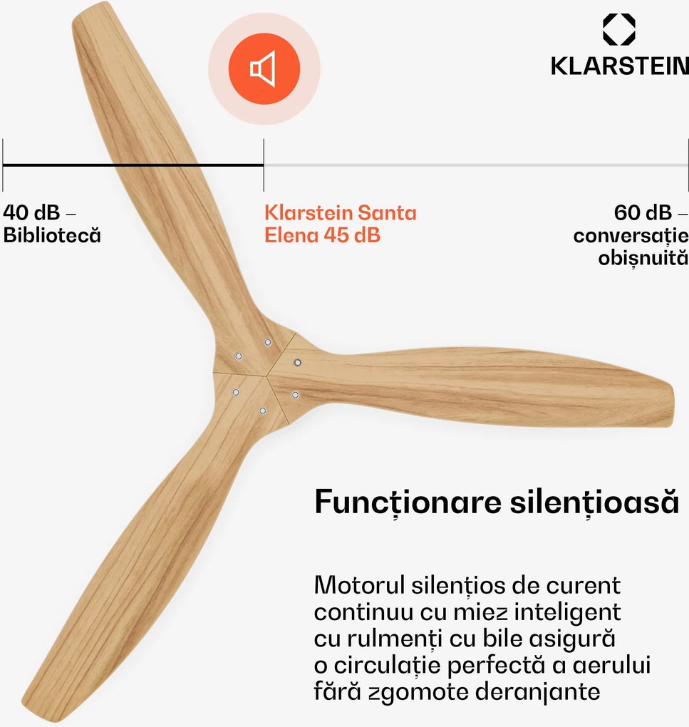 Klarstein Ventilator de tavan Santa Elena | 132 cm | 35 W | 25 m² | Funcționare silențioasă | Lemn