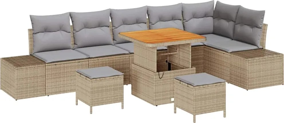 vidaXL Set de canapele pentru grădină cu pernă 9 pcs Bej Rattan poli