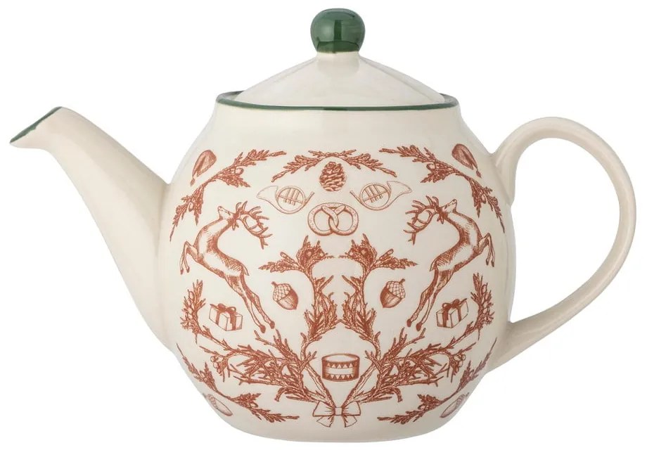 Ceainic crem din gresie 900 ml cu model de Crăciun Beth – Bloomingville