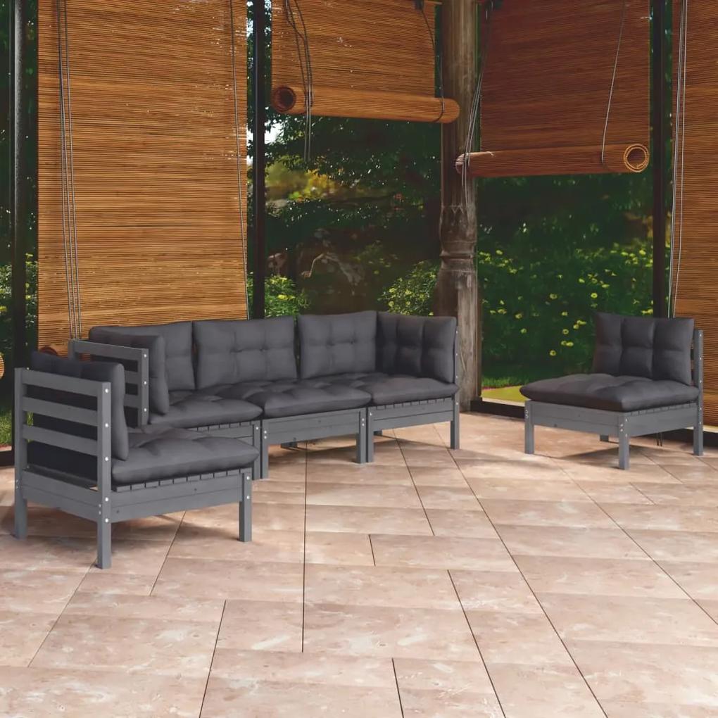 3096186 vidaXL Set mobilier grădină cu perne, 5 piese, lemn masiv de pin