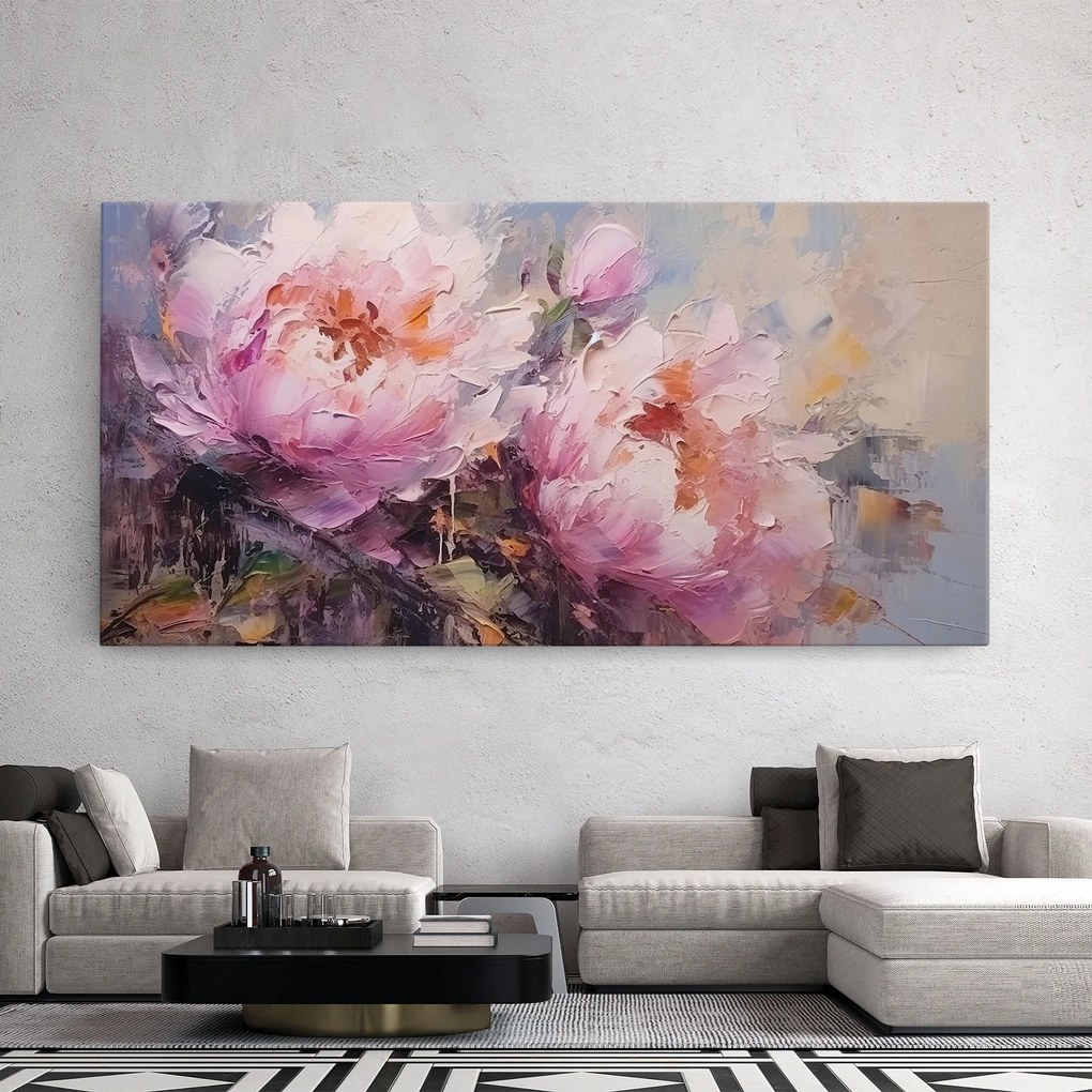Tablou Canvas, 60x120cm, Dormitor si Living, Moderne, Textura de pictura, Peony Art