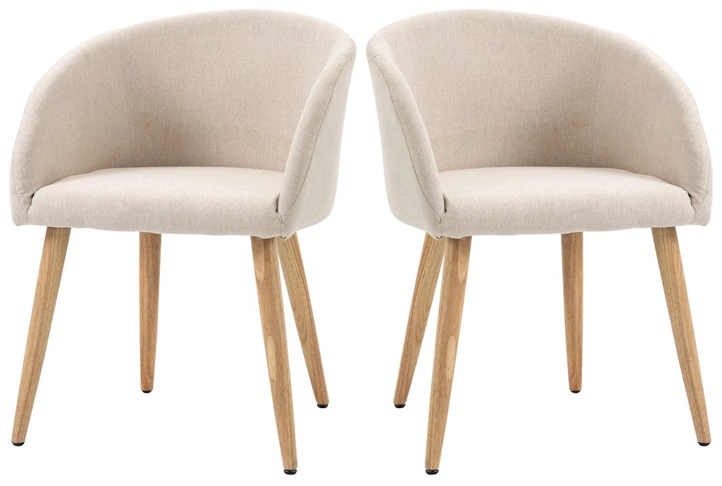 HOMCOM Set de 2 scaune de dining scaun de bucătărie Design scandinav - Picioare inclinate din lemn de cauciuc - Șezut Spătar brațe ergonomice Aspect in Bej | Aosom Romania