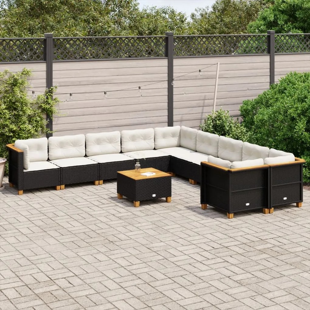 vidaXL Set canapele de grădină cu perne, 11 piese, negru, poliratan